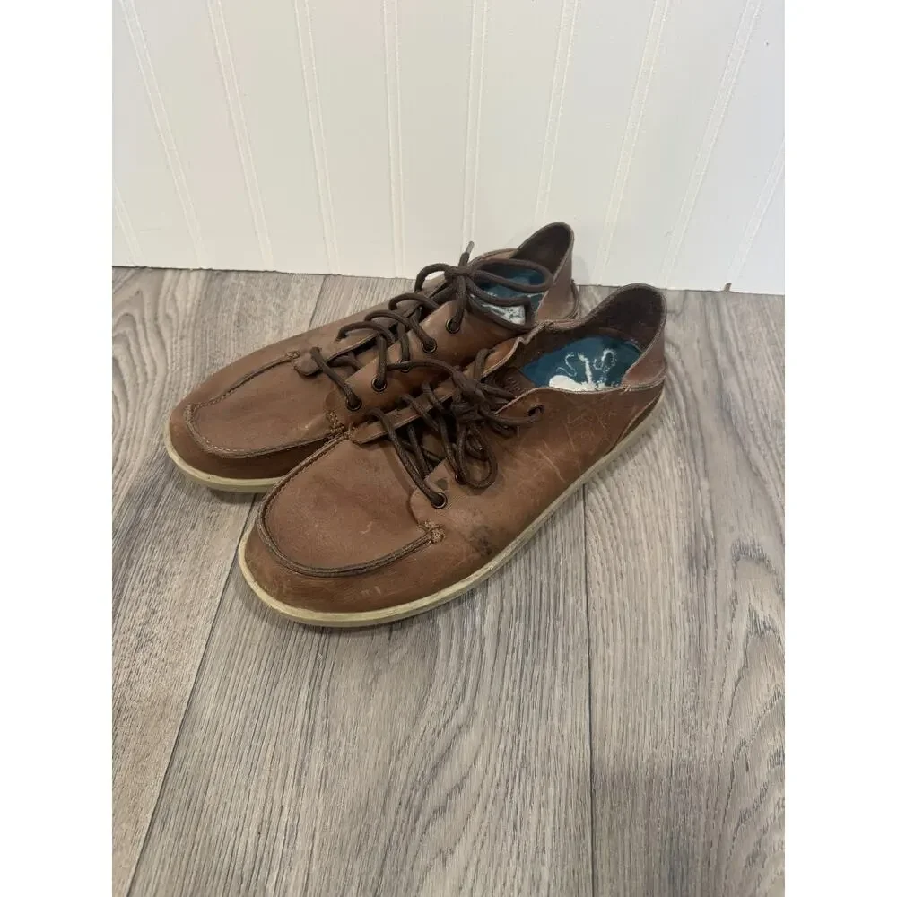 Olukai Nalukai Mens 9.5 Chukka Shoes Brown Leather Lace-Up shoes Drop Heel